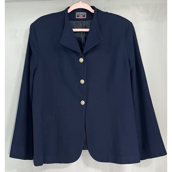 Women’s‎ Vinci Clothing 3 Button Blazer Navy Plus Size 16 100% Wool Vintage - Picture 1 of 6